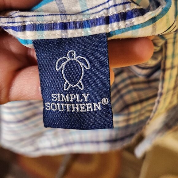 Simply Southern Men's Medium Button Up Long-sleeved Blue Plaid Shirt - Picture 5 of 6